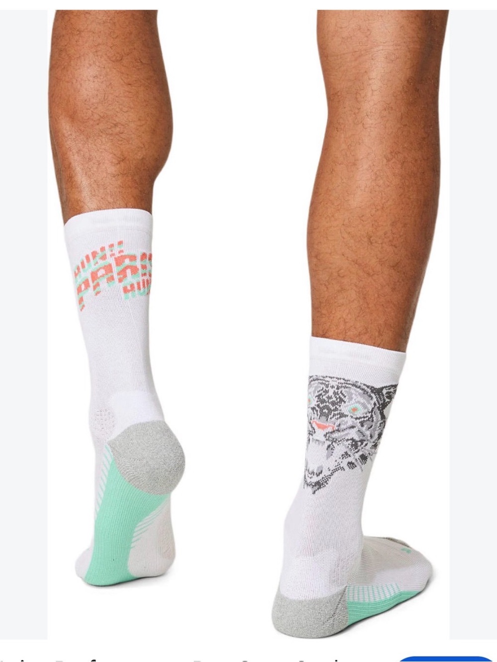 New ASICS White Men's Crew Performance Socks Mint Accents Run Paris EU 43-46